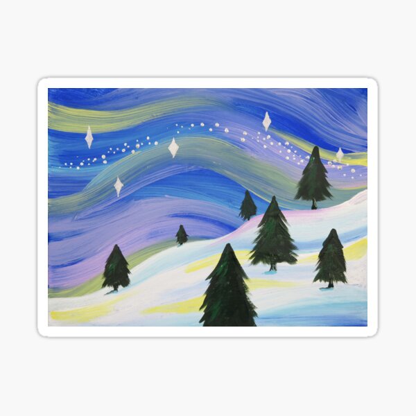Whimsical Winter Scene Acrylic Painting Sticker