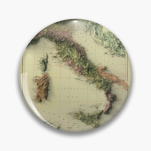 Item preview, 1890 Relief Map of Italy digitally-rendered designed and sold by ThinkAboutMaps.