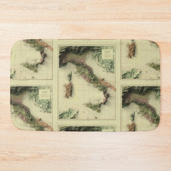 Item preview, 1890 Relief Map of Italy digitally-rendered designed and sold by ThinkAboutMaps.