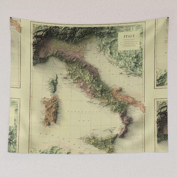 Item preview, 1890 Relief Map of Italy digitally-rendered designed and sold by ThinkAboutMaps.