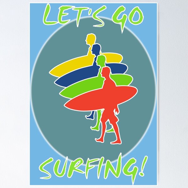 Item preview, Let's Go Surfing! - Multicolor Surfer Silhouettes Design designed and sold by ThisNThatImages.
