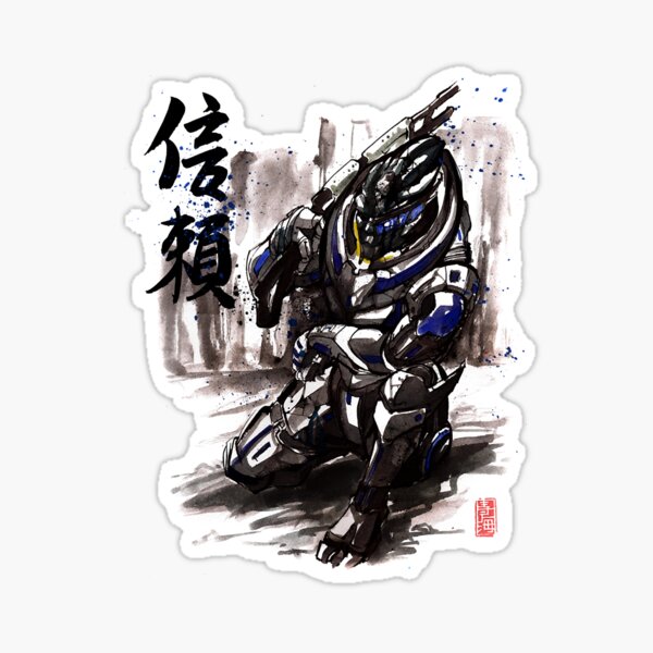 Aperçu de l'œuvre Style Mass Effect Garrus Sumie avec calligraphie japonaise créée et vendue par CHARLOTTEPE.