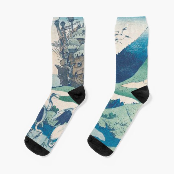 Howl's castle and japanese woodblock mashup Socks