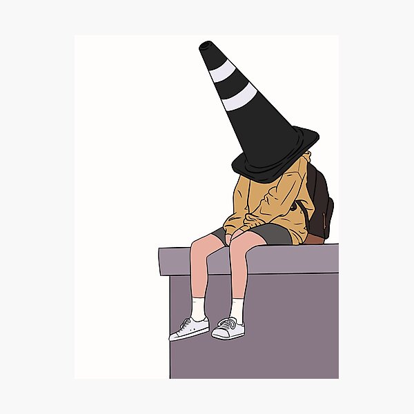 "Kid with traffic cone on his head" Photographic Print for Sale by