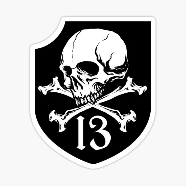 Totenkopf mit gekreuzten Knochen 13 Wappenschild Sticker