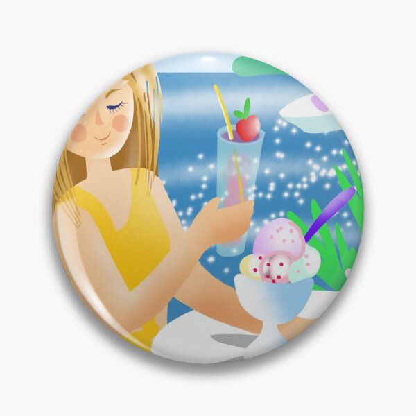 Item preview, girl in a cafe by the sea with strawberry cocktail and ice cream, summer illustration milking magazines designed and sold by sonaadalian.
