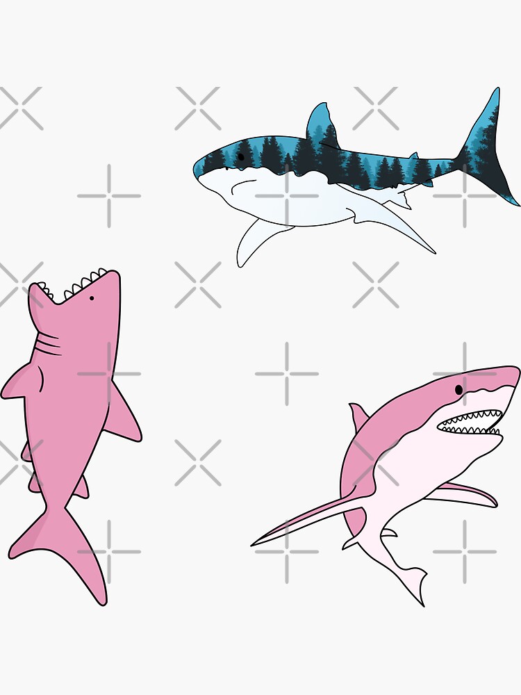 Thumbnail 3 of 3, Sticker, Different style of shark in forest or in ocean Pack designed and sold by Butterfly-Dream.