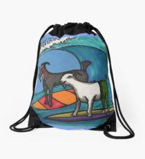 Surfing Goats Drawstring Bag