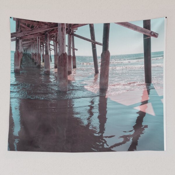Item preview, Silky Shadows in Mint Green and Pink - Californian Cool Under the Newport Beach Pier designed and sold by Georgia Mizuleva.