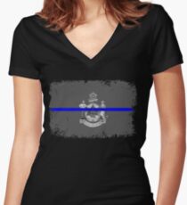 Blue Line Maine State Flag Women's Fitted V-Neck T-Shirt