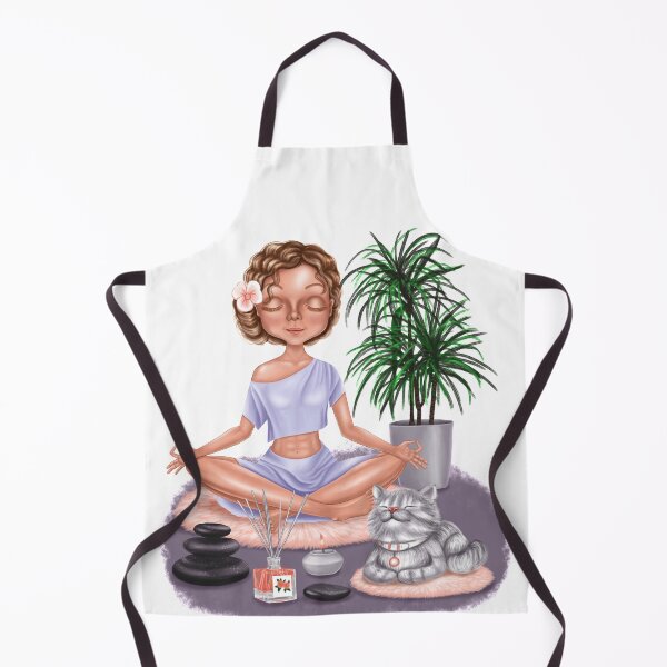 Item preview, A yogi girl meditates with a cat. For brown-haired women. designed and sold by NataHarmony.