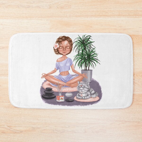 Item preview, A yogi girl meditates with a cat. For brown-haired women. designed and sold by NataHarmony.