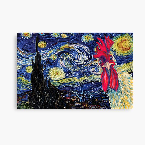 Chicken Rooster Starry Night Van Gogh Gift For Farmer Canvas Print
