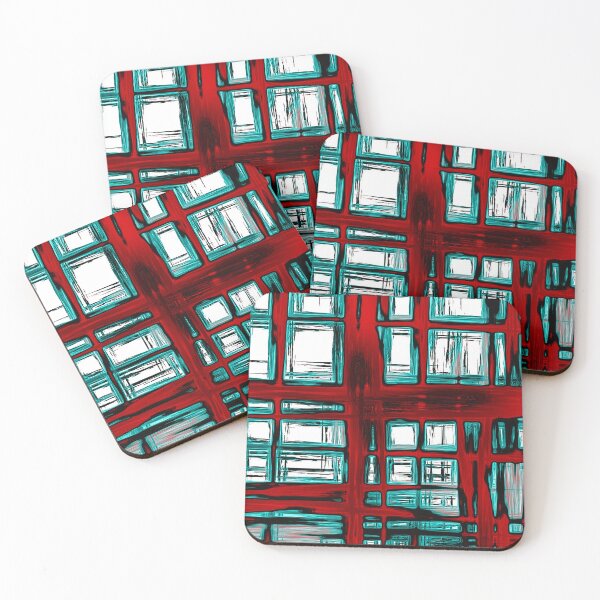 Item preview, Abstract window pattern, rectangular geometric pattern, red, blue, black, white designed and sold by Nostrathomas66.
