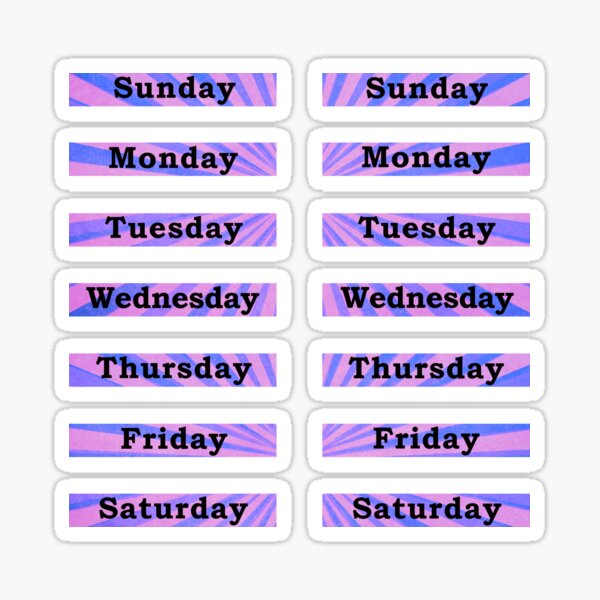 Days Week Stickers, Days Week Labels, 7 Days Week, 5 Days Week