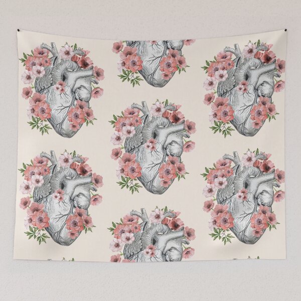 Item preview, Human heart and anemones, anatomy illustration art, drawing of human heart with flowers  designed and sold by Collagedream.
