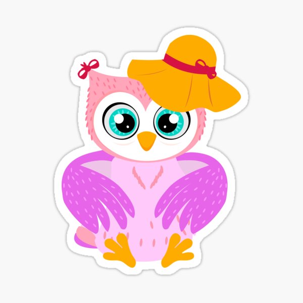 owl owls bright cute vector illustration hat fashionable beautiful Sticker