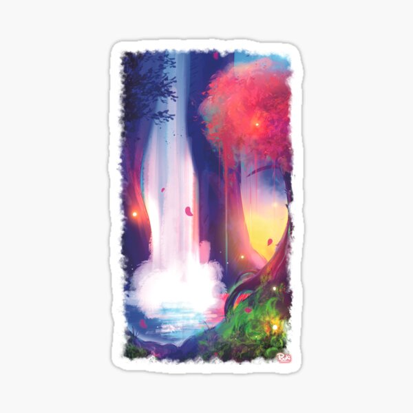 Cascade, Colorée, Nature, Arbre Sticker