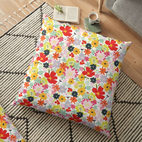 Bright Colorful Chic hand painted Florals by Terri Conrad Designs Floor Pillow