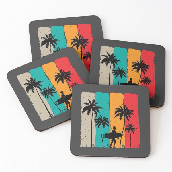 Item preview, Surfer going to the beach & palms ~ Retro colors vintage background designed and sold by oceanys.
