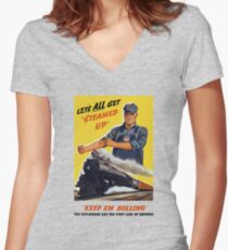 Railroads Are The First Line Of Defense Women's Fitted V-Neck T-Shirt