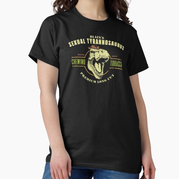 Vista previa del artículo con la obra «Tiranosaurio sexual (para camisas negras)», diseñado y vendido por Lost In Shirts.