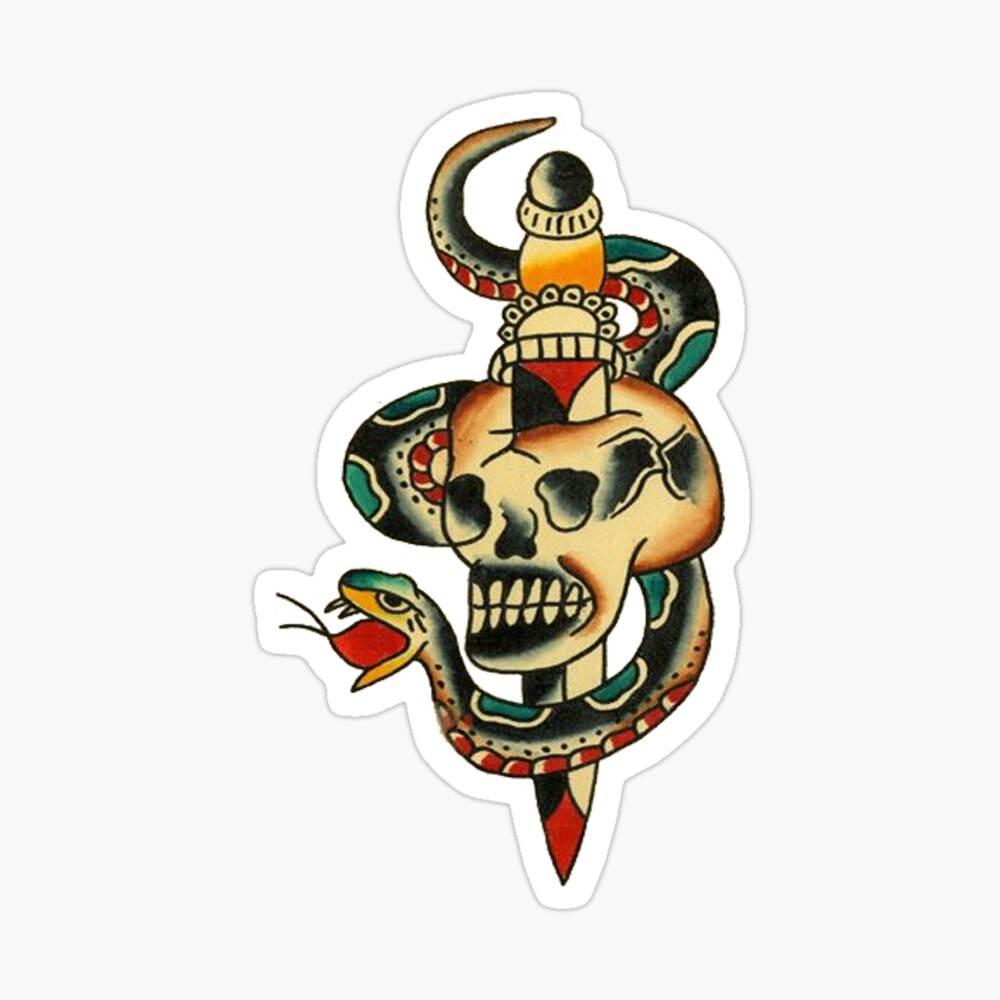 Snake Skull and Dagger American Traditional Tattoo