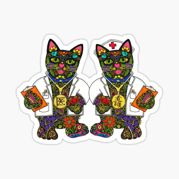 Nurse and Doctor Lucky Black Cats Sticker