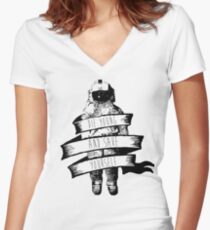 ribbon wrapped astronaut quote Women's Fitted V-Neck T-Shirt