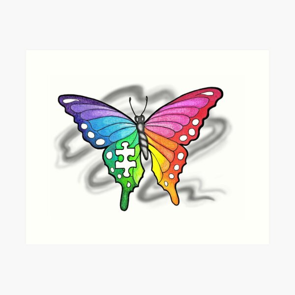 Rainbow Puzzle Butterfly ~ Autism Awareness Design Art Print