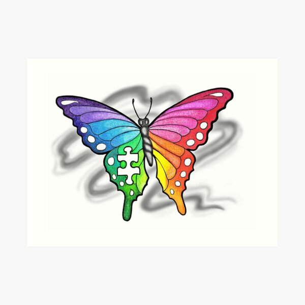 Rainbow Puzzle Butterfly ~ Autism Awareness Design Art Print