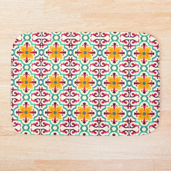 Floral Fresh Lovely Colored Andalusian Moroccan Style Bath Mat