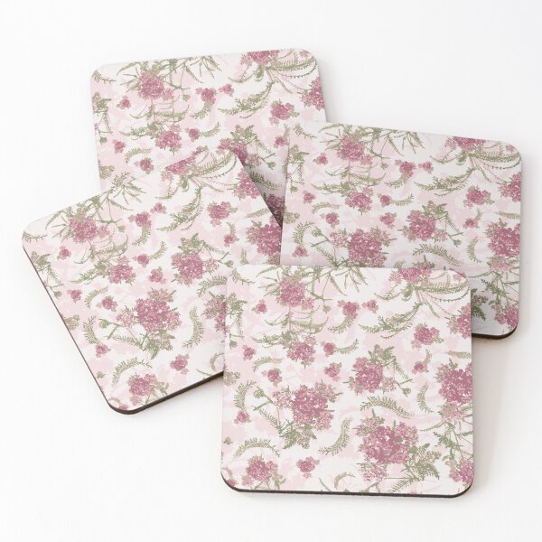Item preview, Pink Yarrow and Leaves Vintage Style Pattern designed and sold by cozycaroline.
