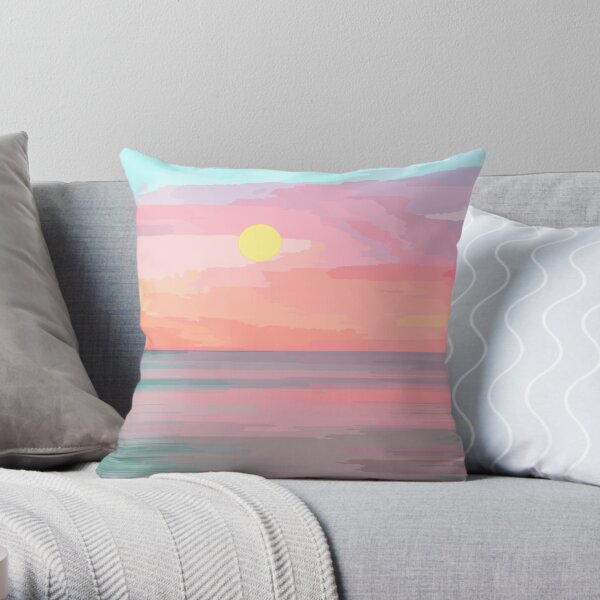 Beach Sunrise With Pastel Colors A Beautiful Beach Clouds and Bright Sun Throw Pillow