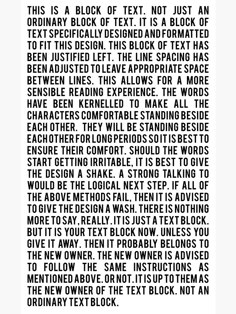 "The block of text." Poster for Sale by darryldesign Redbubble