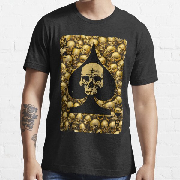 "Ace Of Spades Vintage Goth Gambler Skull Playing Card Gold" Tshirt for Sale by GrandeDuc
