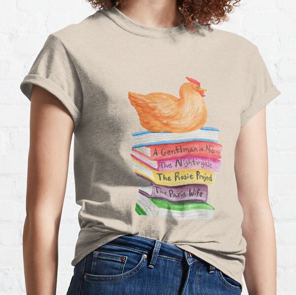 Farmhouse Red Hen Chicken Sitting on a Stack of Books Classic T-Shirt