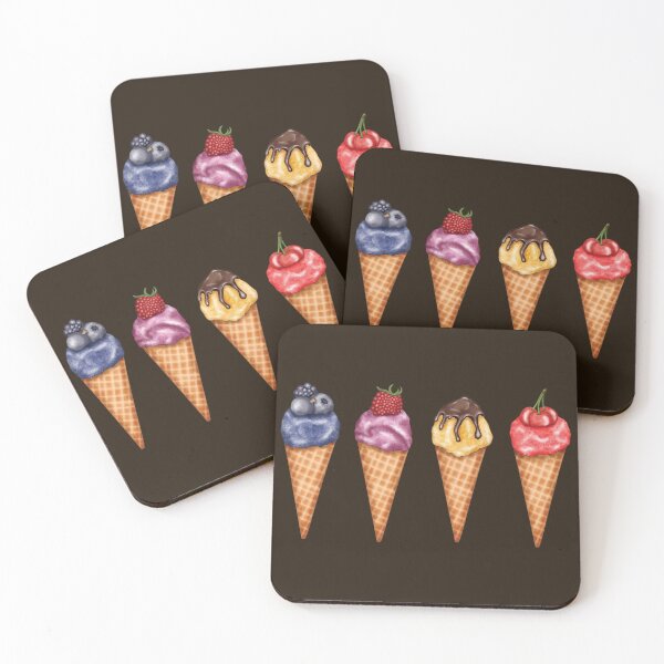Item preview, Assorted Ice Cream Cones Set - Blueberries, Raspberries, Vanilla and Cherries designed and sold by Alicia Chee.