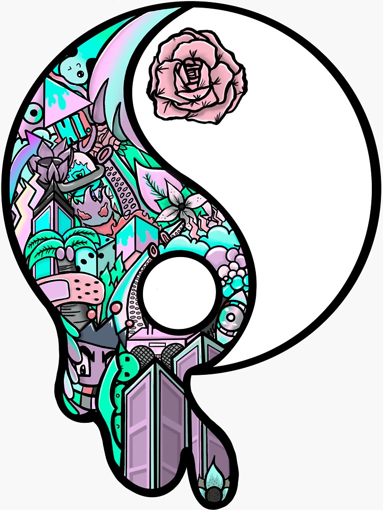 "Yin and yang doodle " Sticker for Sale by Anuzno Redbubble