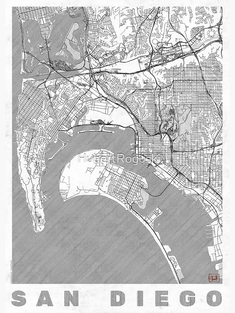 Artwork view, San Diego Map Line designed and sold by HubertRoguski