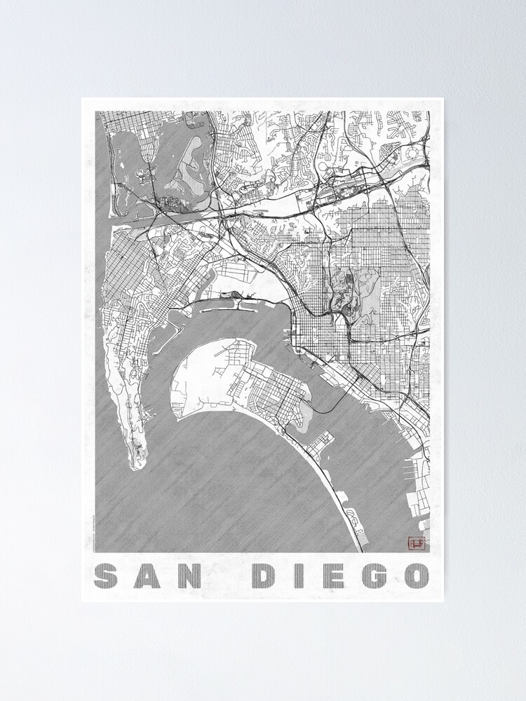 Thumbnail 2 of 3, Poster, San Diego Map Line designed and sold by HubertRoguski.