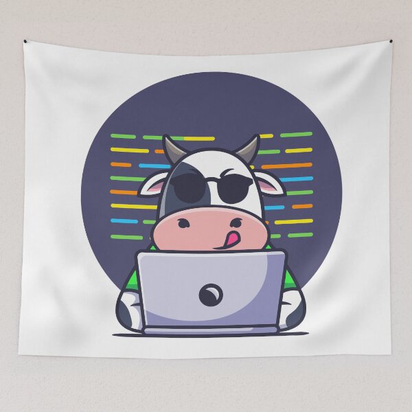 Item preview, Cute cow working on laptop cartoon designed and sold by InsfraDesign.