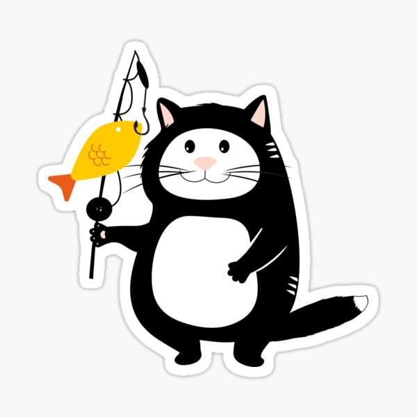 T-shirt children's print cat fishing rod Sticker