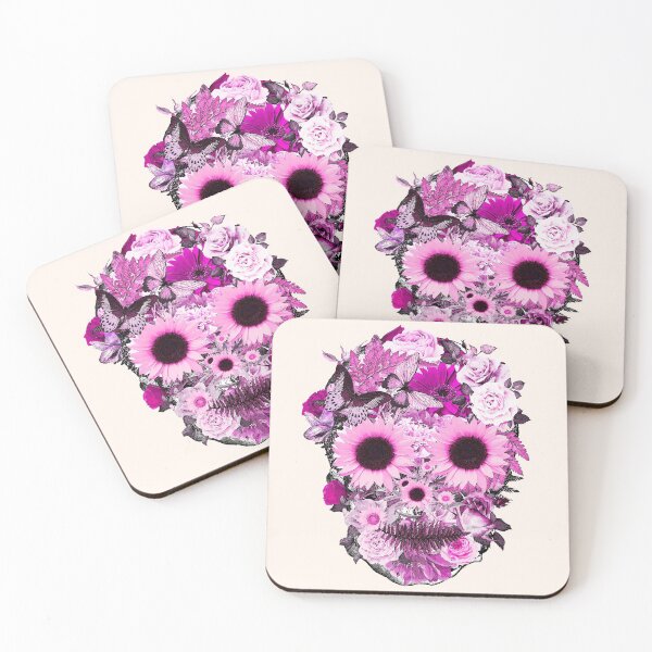 Item preview, Botanic Skull with sunflowers, roses and butterflies, ligth pink watercolor,colorfull nature floral designed and sold by Collagedream.