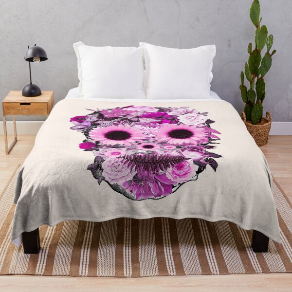 Item preview, Botanic Skull with sunflowers, roses and butterflies, ligth pink watercolor,colorfull nature floral designed and sold by Collagedream.