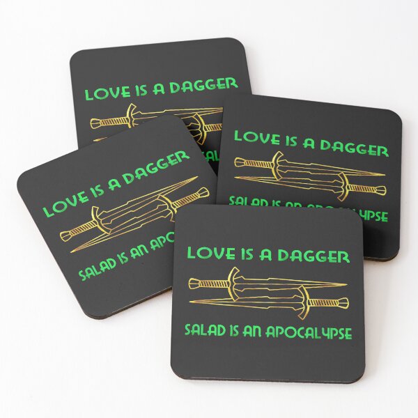 Item preview, Love is a Dagger & Salad is an Apocalypse (Gold Daggers) designed and sold by MinaMonsterMash.