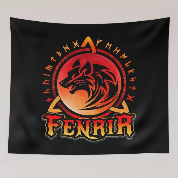 Item preview, Fenrir Loki's Son, Viking Wolf And Red Moon With Norse Runes designed and sold by aronia.