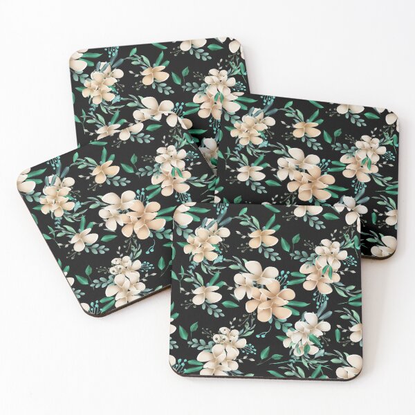 Item preview, Elegant and silky flower pattern, teal green leaves, cream peach flowers designed and sold by Orianah.