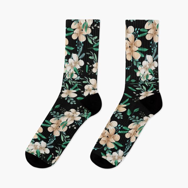 Item preview, Elegant and silky flower pattern, teal green leaves, cream peach flowers designed and sold by Orianah.