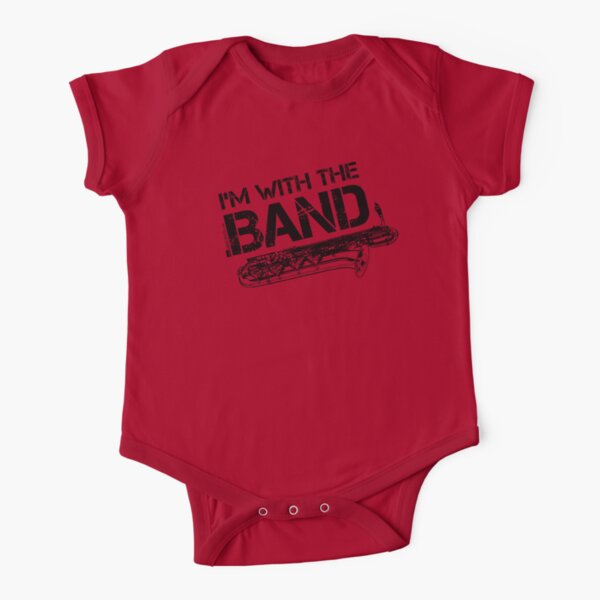 I'm With The Band - Baritone Saxophone (Black Lettering) Short Sleeve Baby One-Piece